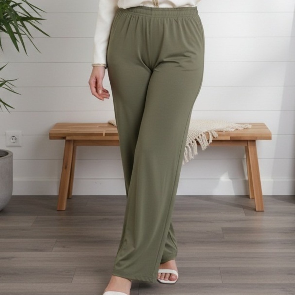 Slinky Brand XL Olive Green Wide Leg Lounge Pants Elastic Waist Casual Travel
